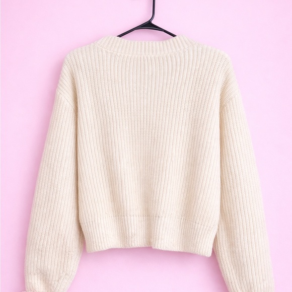 Cream and Pink Bow Accent Women's Sweater - Picture 2 of 2